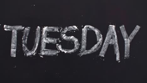 word 'tuesday' written on the blackboard