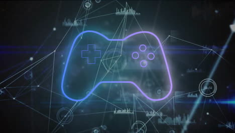 animación del pad de videojuegos, procesamiento de datos a través de redes de conexiones