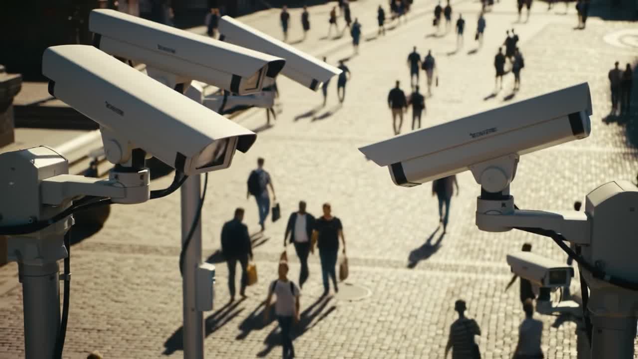 A Busy Urban Scene Monitored by Surveillance Cameras: Exploring the Intersection of Technology and Public Space Through the Lens of Urban Life and Safety