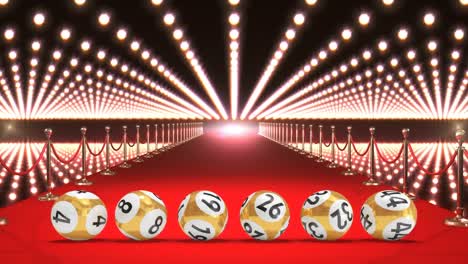 lotto balls with flashing lights and red carpet