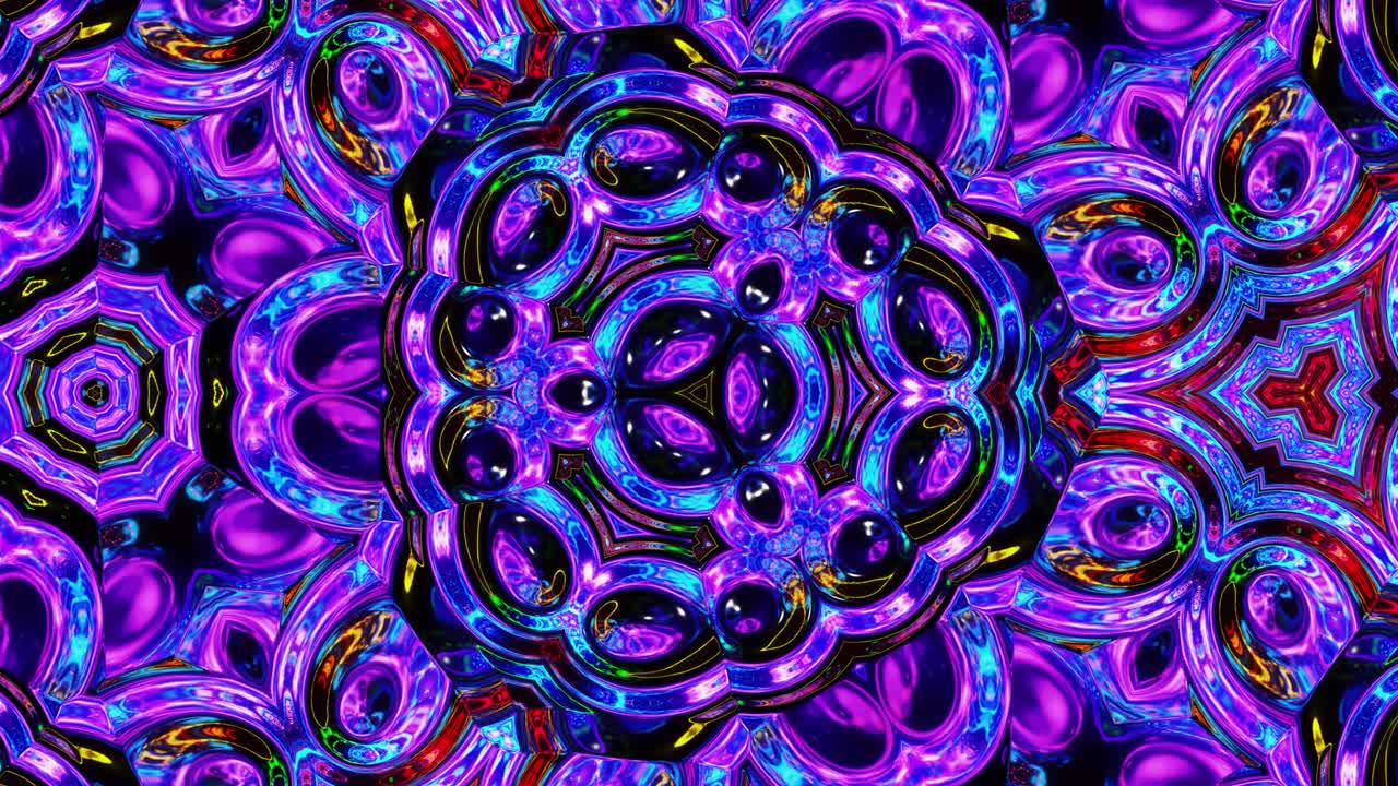 patrón simétrico iridescente líquido como el caleidoscopio con ondas. 3d elegante bucle abstracto bg, estructura ondulada de vidrio líquido brillante con hermosos colores de gradiente. 4k
