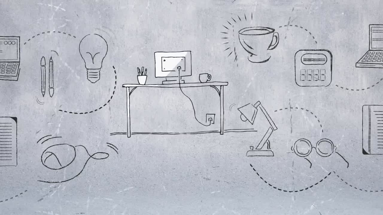 모니터 를 가진 책상 의 스케치