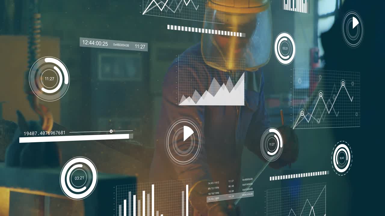 Glowing billet appearing at forge initiating metalworker forging new piece while overlays updating