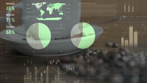 Animation-Einer-Mehrfarbigen-Infografik-Schnittstelle-über-Kaffeebohnen-Und-Einer-Tasse-Auf-Dem-Tisch