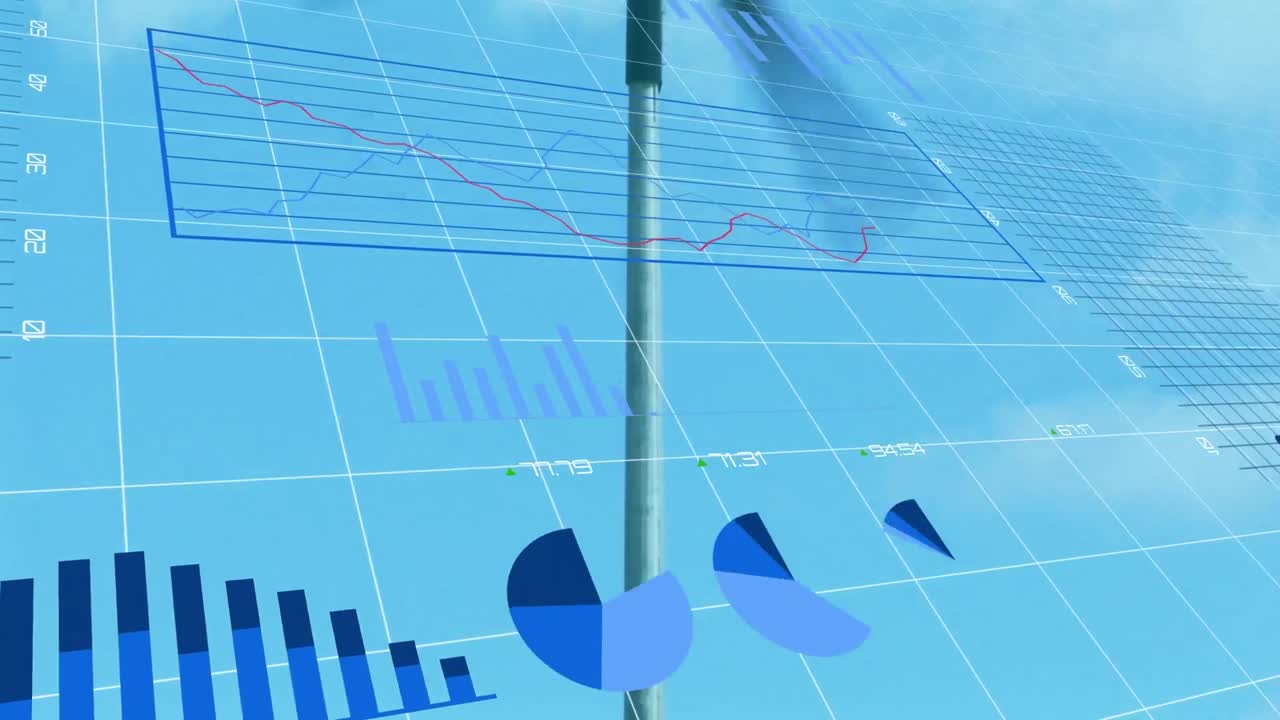 Animation of statistics and data processing over wind turbine