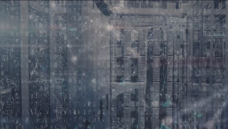 animation of mathematical equations and data processing over server room