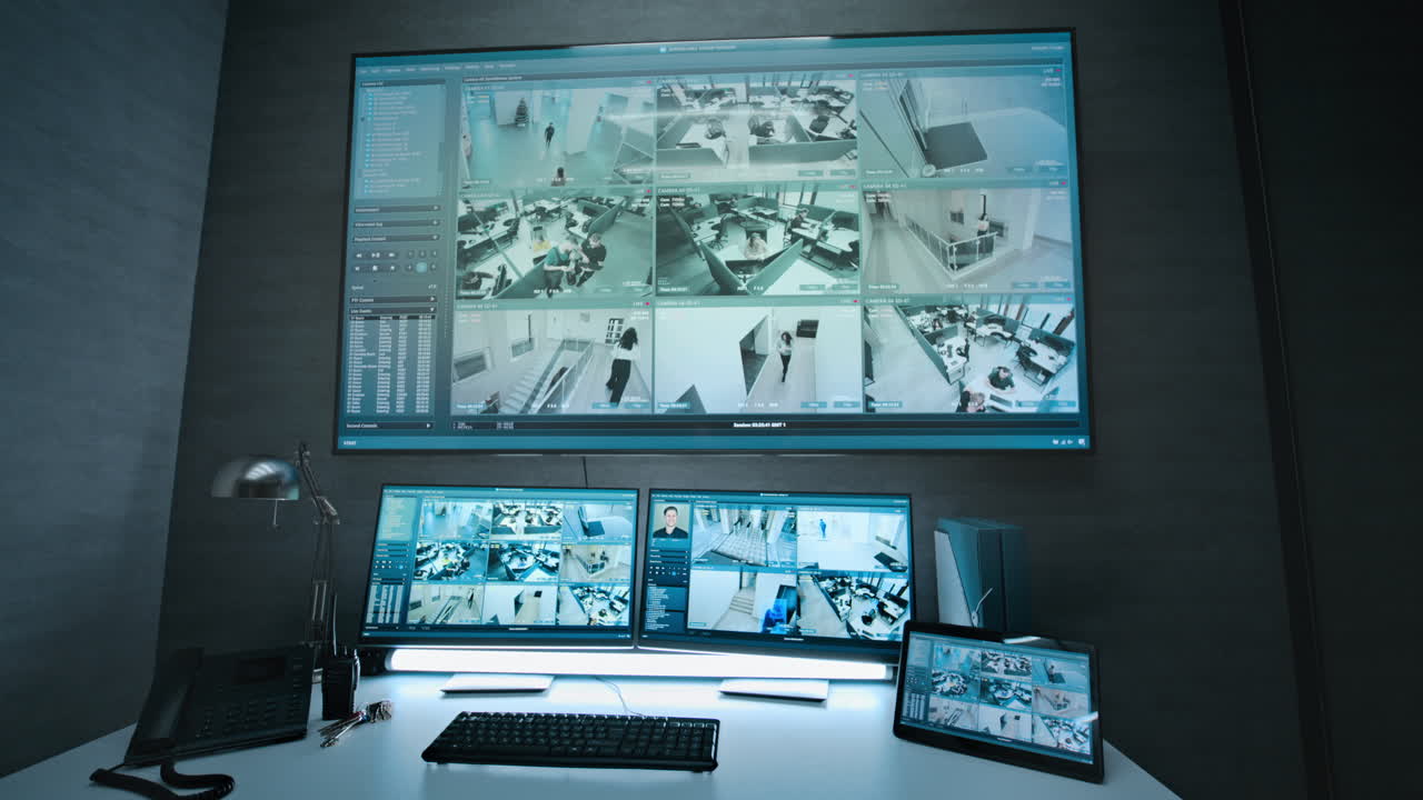 Security Control Room with Multiple Monitors