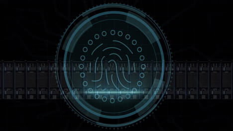 animation of biometric fingerprint over computer servers