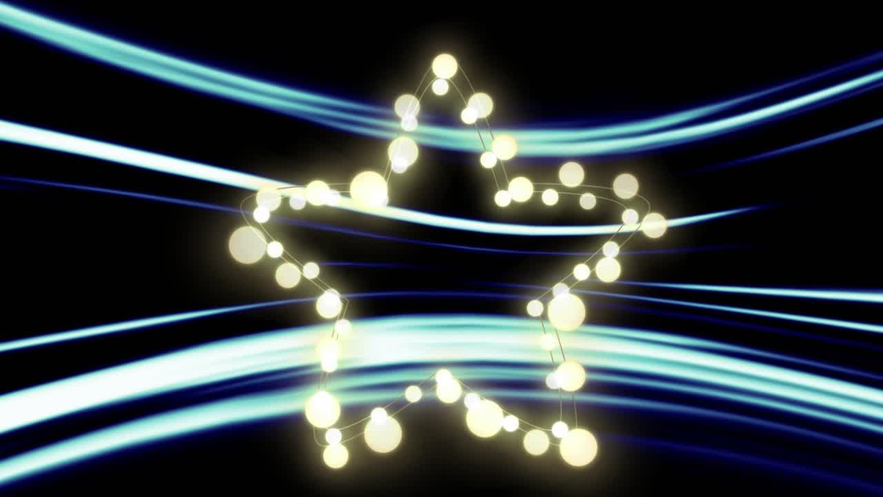 Light nodes converging and rods snapping forming star as streaks sweeping illustrating interplay