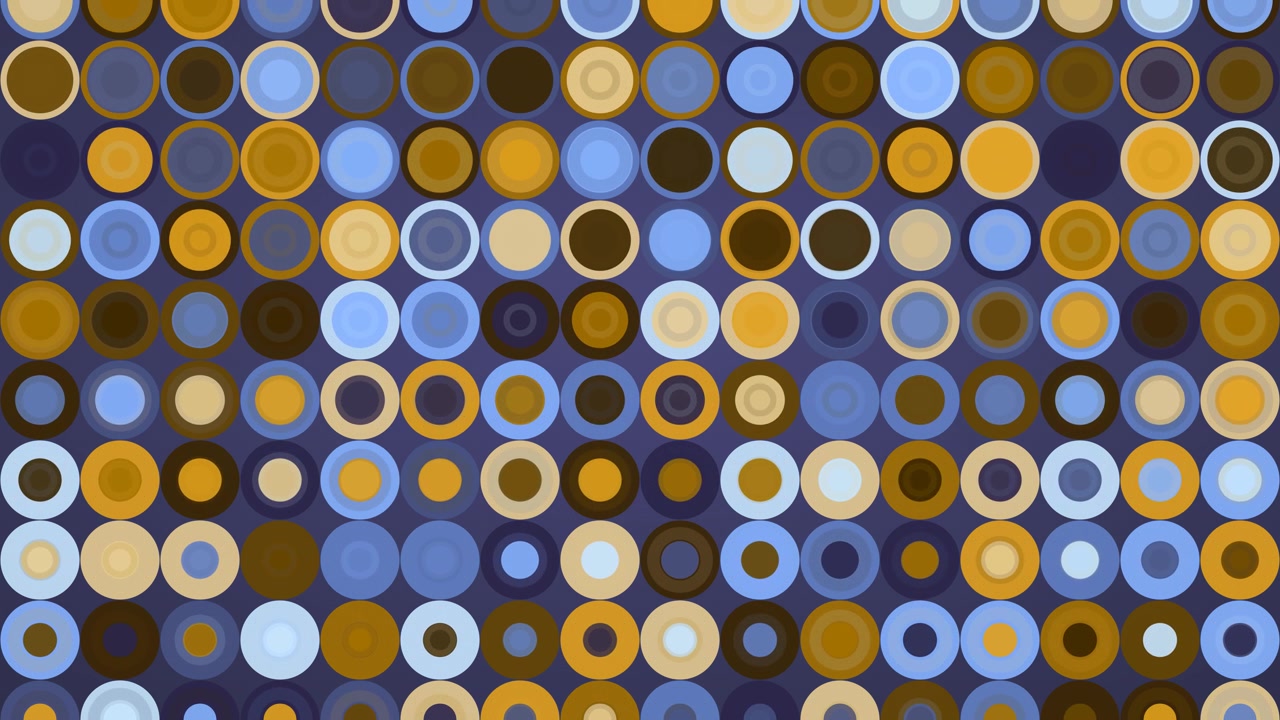 Retro-inspired abstract pattern of pulsating circles and concentric rings, blending vintage colors for a harmonious loopable background animation
