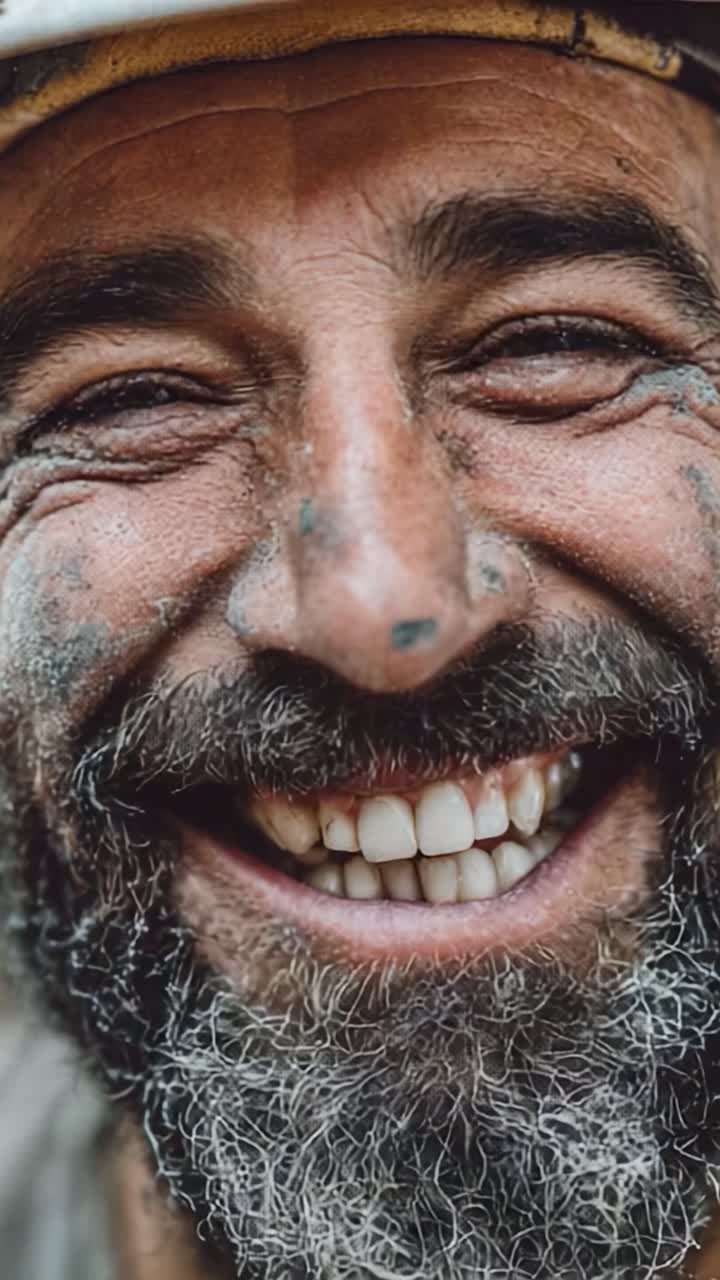 Joyful and Radiant Smile: A Close-Up Portrait Capturing the Essence of Happiness and Resilience Amidst Hard Work and Life's Challenges