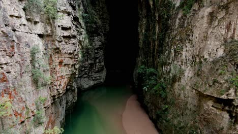 arco del tiempo, chiapas, mexico, sone arch, cave, river in canyon, drone shot