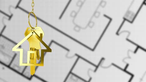 animation of golden key and house over plan of house