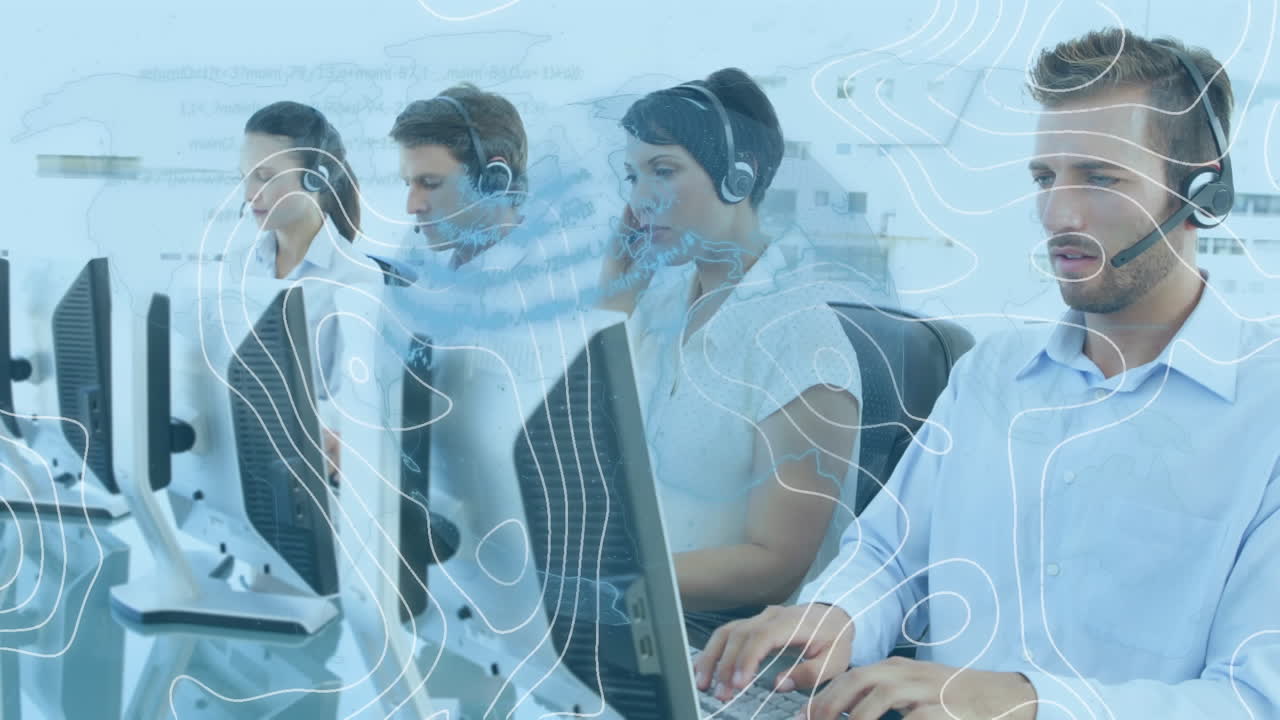 컴퓨터를 사용하는 비즈니스 사람들에 대한 연결 네트워크와 함께 지구촌의 애니메이션