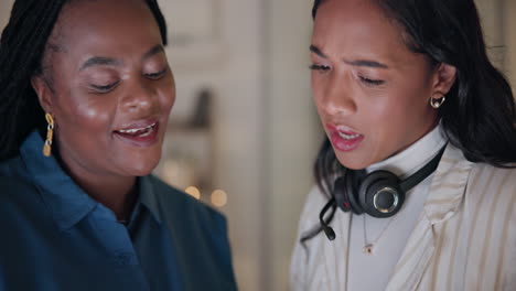 women, tablet or manager in call center training