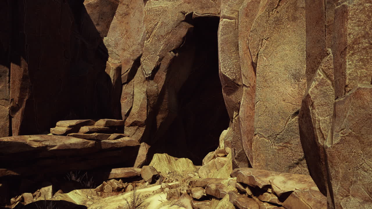 cañón desértico con entrada a una cueva