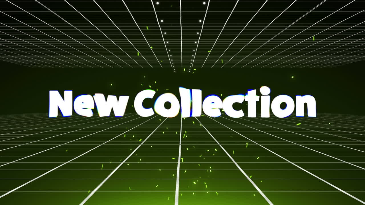 빛나는 파동과 격자 위에 새로운 컬렉션 텍스트의 애니메이션