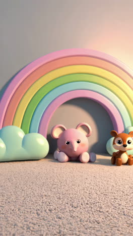cute pink elephant toy with rainbow and cloud background