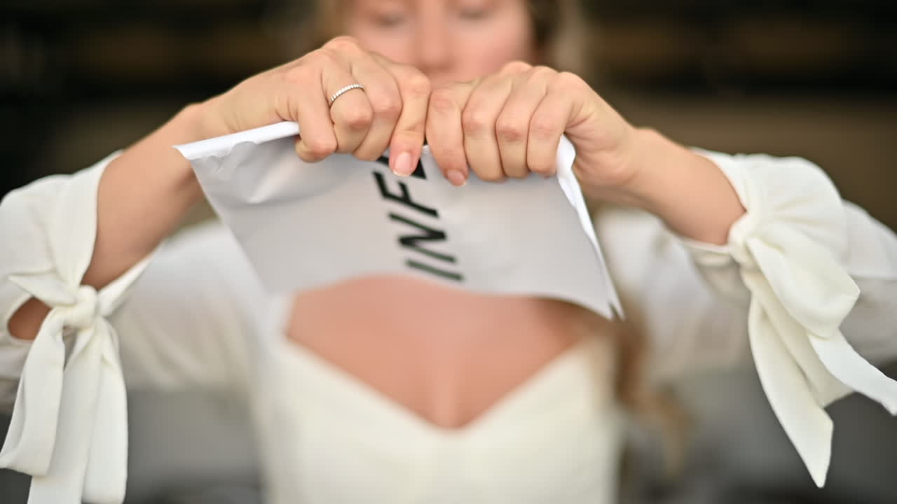 Woman tearing up a piece of paper with the writing "Inflation" on it