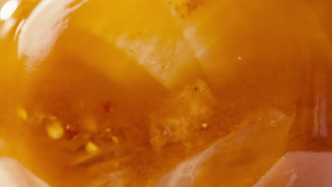 close-up of fermented spicy cabbage kimchi with in can. preservation of vegetables in glass jars. fermentation preserved kimchi cabbage with spices. asian cuisine.