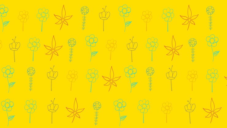 Animation of multiple red and green flowers moving over yellow background