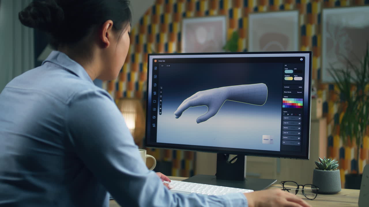 Woman Working in 3D Modeling Software