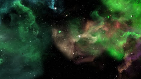 clumps of colorful nebulae clouds moving in the dark space