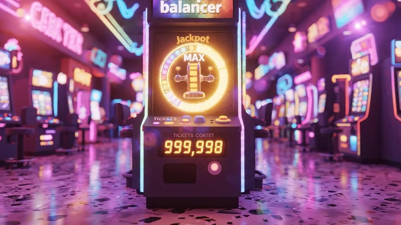 Vibrant Gaming Experience: Neon Lights and Slot Machines Create an Enchanting Atmosphere in a Colorful Casino Arcade Setting