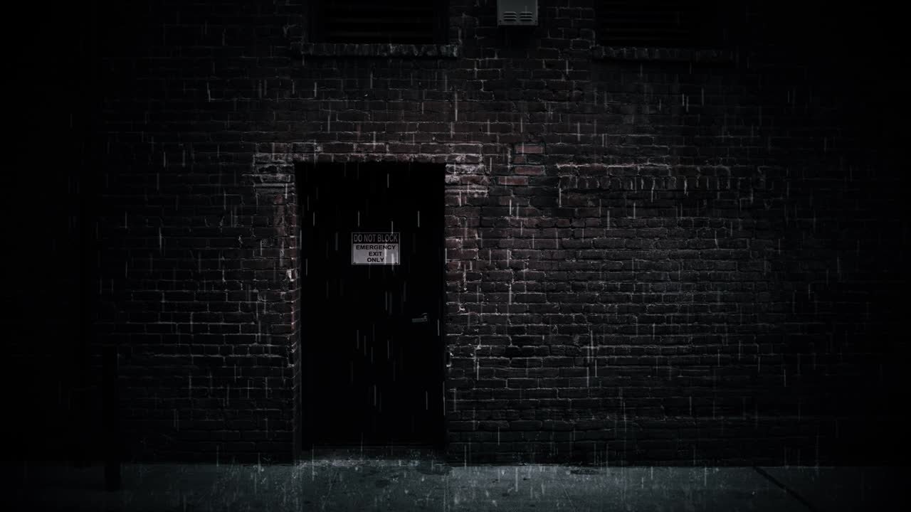 비가 내리는 도시 벽돌 건물 배경 루프