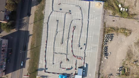 top view go karting circuit with roads and tires