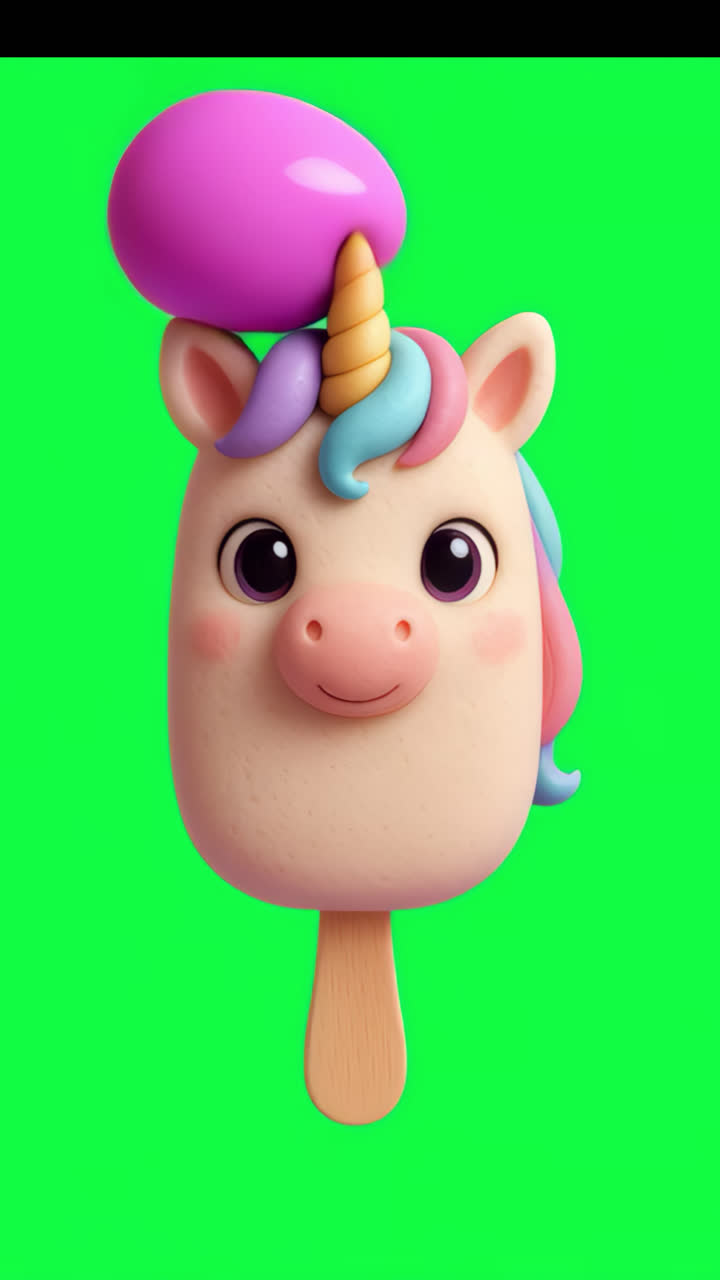 Cute unicorn ice cream design animation isolated asset, transparent 4K video, alpha channel, ProRes