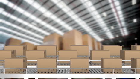 animación de cajas de cartón en cintas transportadoras en el almacén