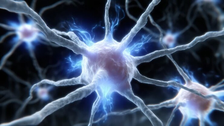 Una visualizzazione straordinaria di neuroni e sinapsi in una rete complessa, che evidenzia l'attività elettrica e la connettività nel sistema nervoso