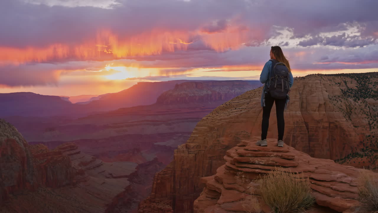 Woman enjoying sunset view at Grand Canyon