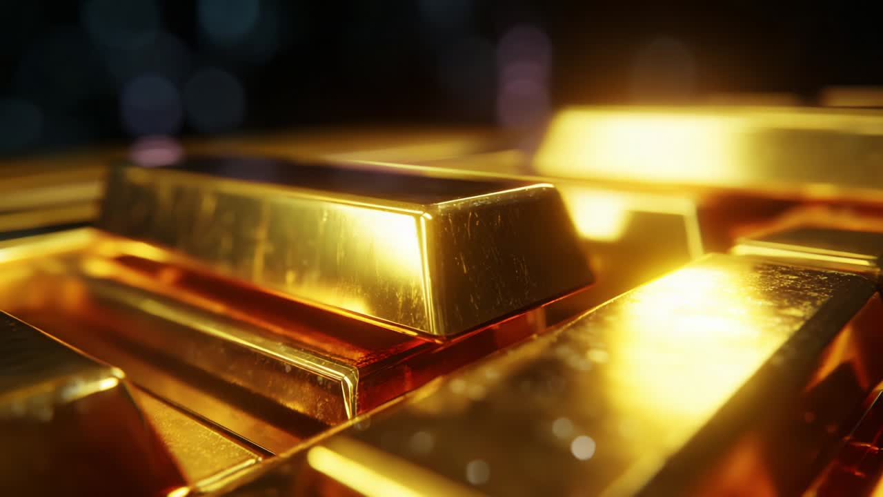 A Close-Up Look at Golden Bars: The Glimmering Treasures of Wealth and Prosperity, Capturing the Essence of Luxury and Value Through the Richness of Gold in an Engaging Visual Display