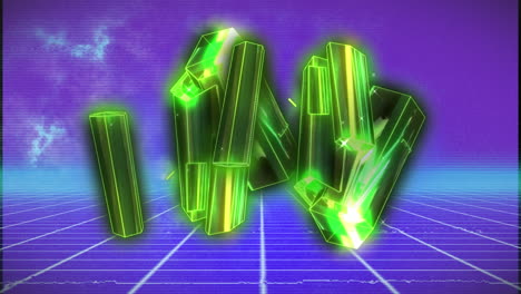 animación de bloques metálicos brillantes verdes y procesamiento de datos.