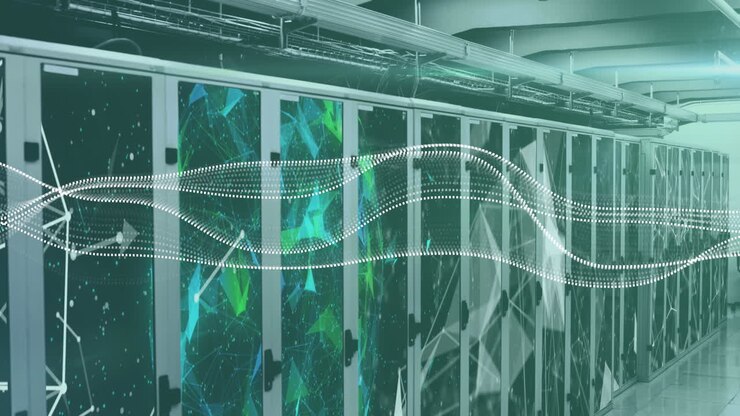 Animazione di forme e macchie su sala server.