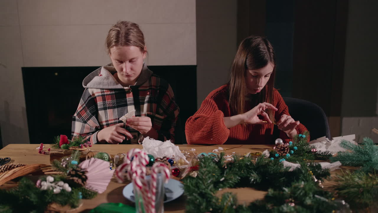 Girls Making Christmas Decorations