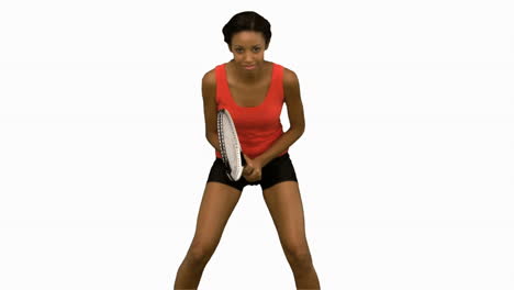 Woman-playing-tennis-on-white-screen