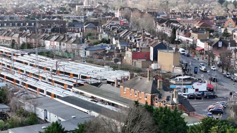 rows of trains at rail depot north chingford east london uk