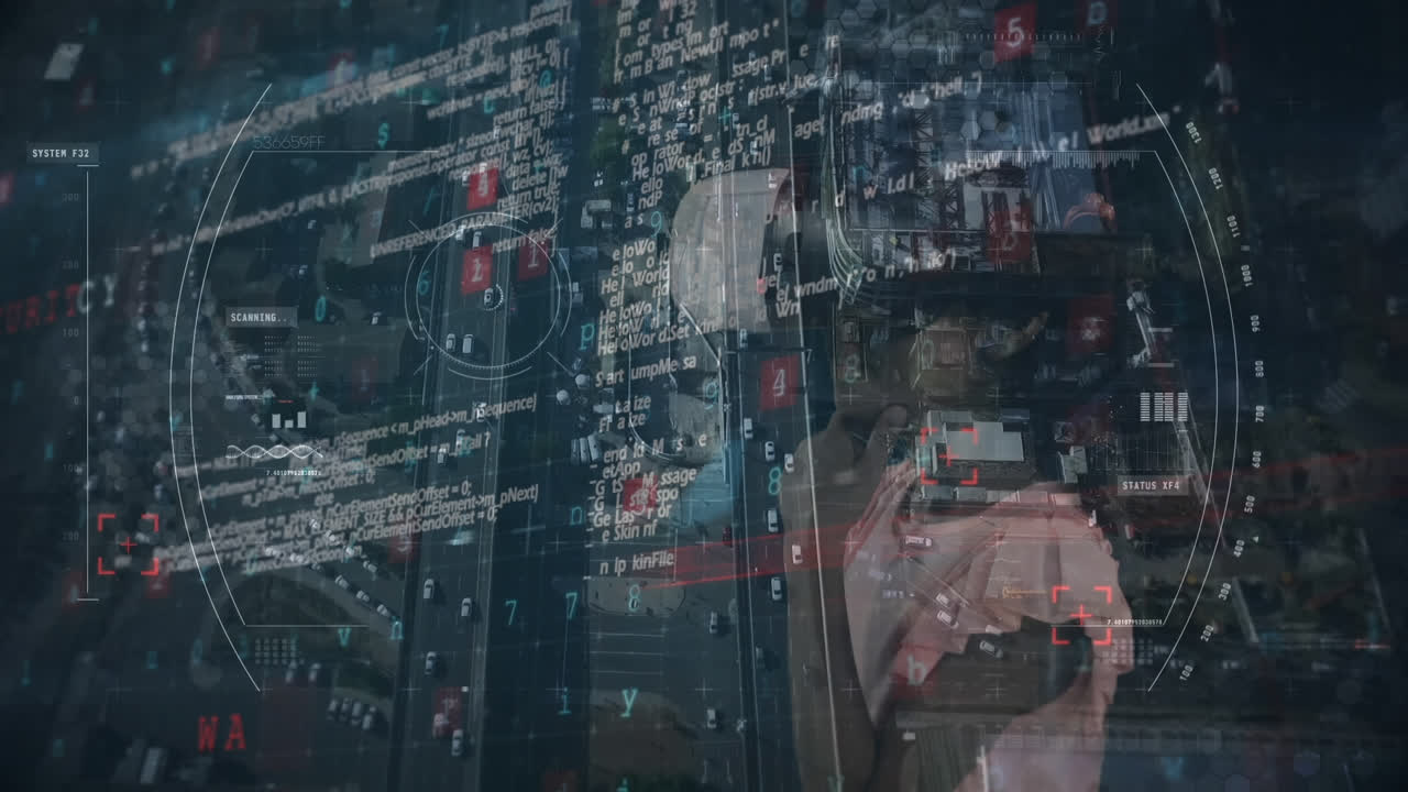 animación del procesamiento de datos financieros sobre una niña que lleva auriculares vr