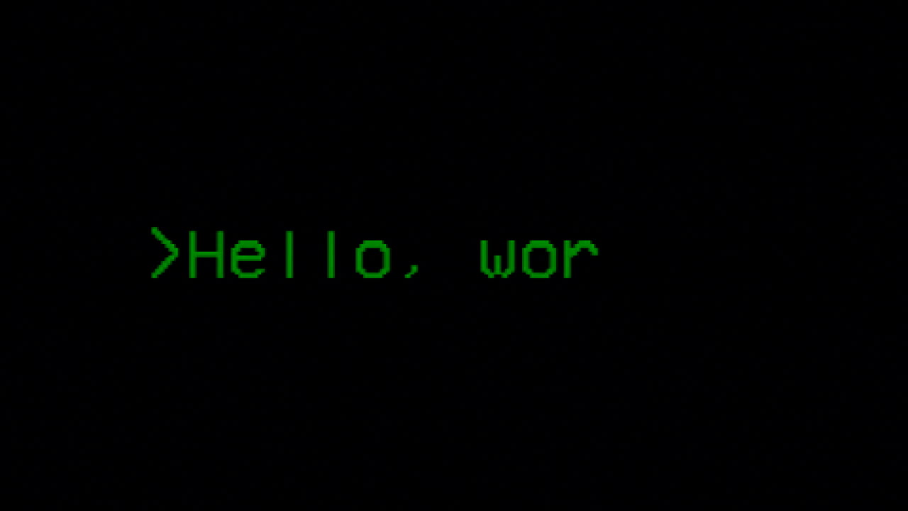 Typing the classical programmers' greeting phrase, Hello World, on a computer terminal