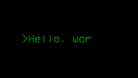 typing the classical programmers' greeting phrase, hello world, on a computer terminal