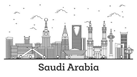 outline saudi arabia city skyline with historic and modern buildings.