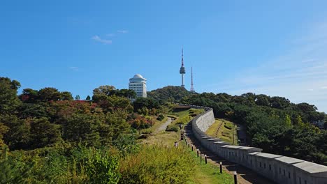 beautiful autumn view of namsan seoul tower and surrounding nature