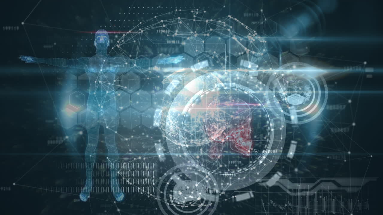 검은색 배경에 데이터 처리를 통해 연결의 글로브의 애니메이션