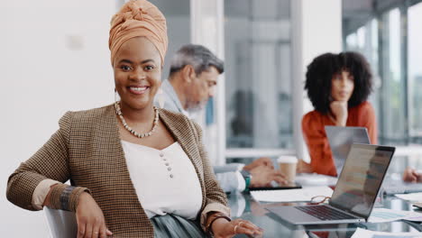 face, business and black woman in meeting