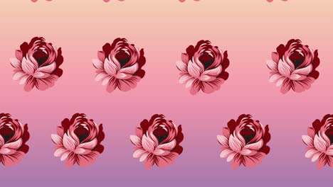 composición de filas de flores rosadas que se mueven sobre un fondo rosado