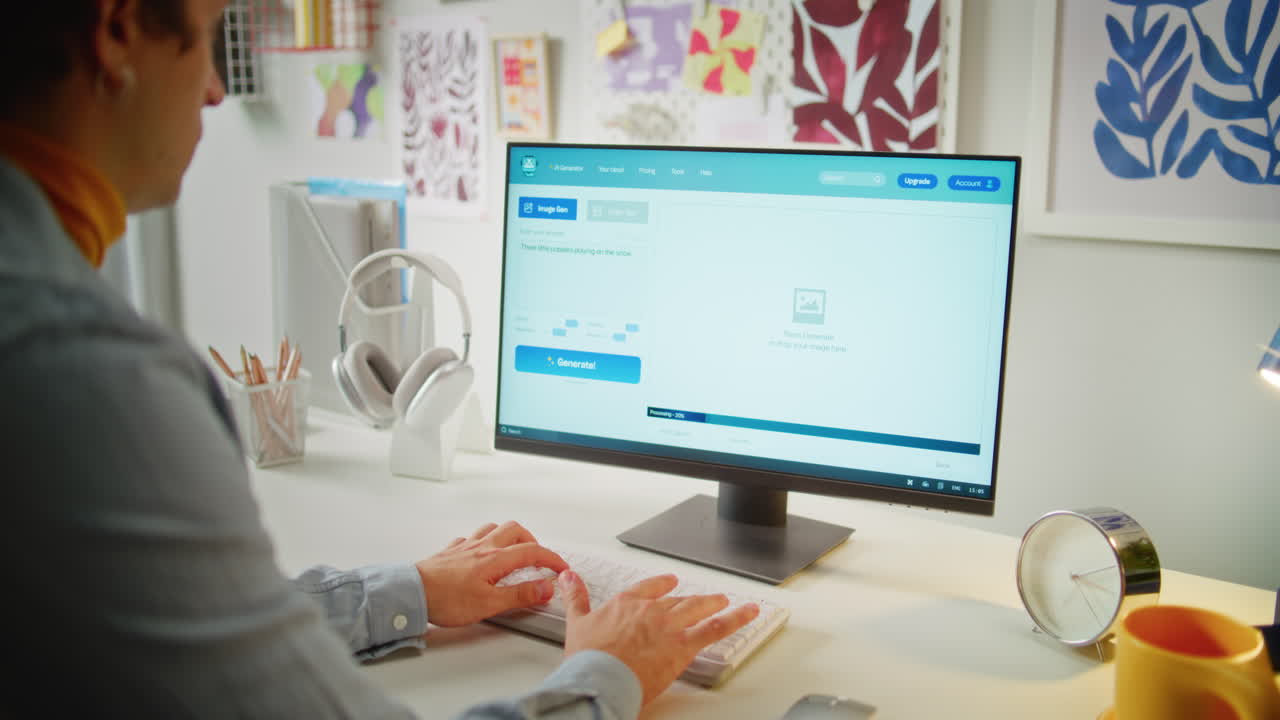 Person using computer, image editing software, and image generator