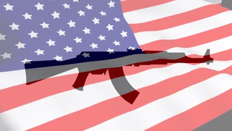 animation of assault rifle over waving american flag